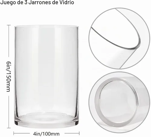 Vista 2 de Juego de 3 jarrones cilíndricos de vidrio para centros de mesa, florero transparente de 6 pulgadas de alto para decoración del hogar, portavelas