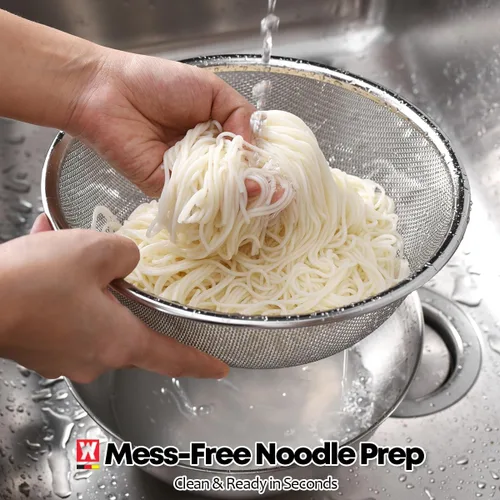 Vista 5 de WAGENSTEIGER Juego de tazón de acero inoxidable y colador de 3 patas, canasta de cocina multiusos con colador de malla fina, cuenco para mezclar