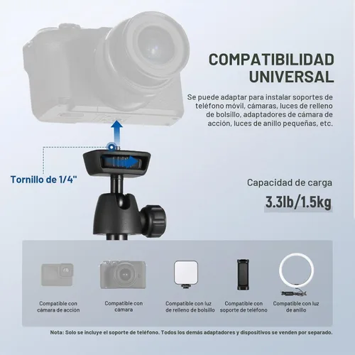 Vista 5 de NEEWER Tripod for Cell Phone & Camera with Remote & Phone Holder, TS05