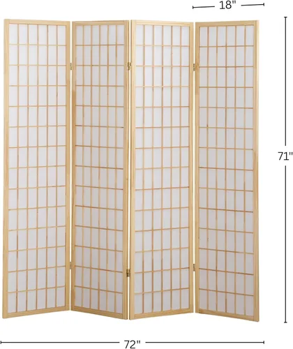 Vista 5 de Roundhill Furniture Oriental Shoji, divisor de habitación con pantalla de 4 paneles, natural