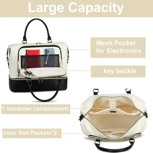 Vista 30 de CAMTOP - Bolsa de viaje de fin de semana para mujer, bolsa de lona con espacio para laptop de15.6 pulgadas