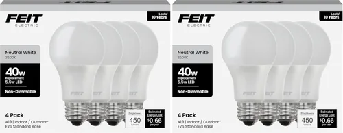 Vista 10 de Feit Electric Bombillas LED A19, equivalente a 40 W, no regulables, 450 lúmenes, base estándar E26, blanco suave de 2700 K, 80 CRI, vida útil de 10