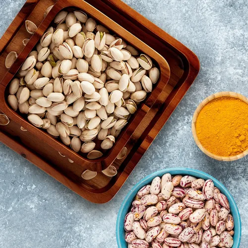 Vista 4 de FANATU Tazón de aperitivos de madera con almacenamiento de cáscara, cuenco de nueces con soporte doble para semillas de girasol, cacahuetes