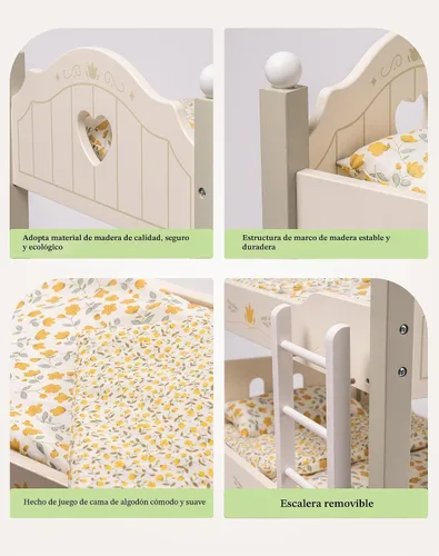 Vista 3 de ROBUD Cuna para Muñeca de Bebé, Camas de Madera para Muñecas de 20 Pulgadas, Literas Verdes para Muñeca de Bebé con Tul, Cama para Muñeca American
