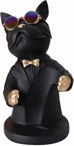 Vista 13 de Resin Bulldog Tray Statue Animal Sculpture Storage Bank Coin Dog French Table Home Candy for Decorations Home Decor Office Cute Butler Statues(Black)