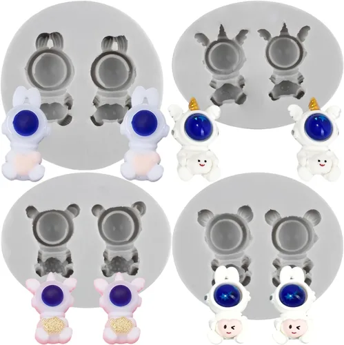 Vista 10 de Sijiangmold Molde de silicona para astronauta, diseño de astronauta, planeta, cohete, satélite, fondant, para cupcakes, decoración de pasteles