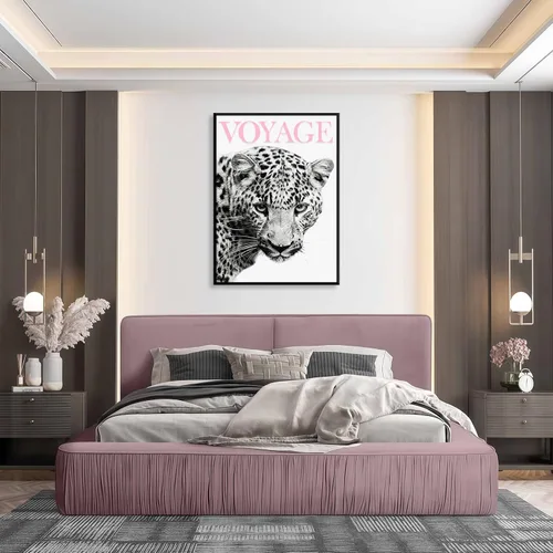 Vista 5 de Arte de pared con estampado de leopardo y estampado de leopardo de color rosa, diseño de guepardo blanco y negro, decoración de lienzo de lujo