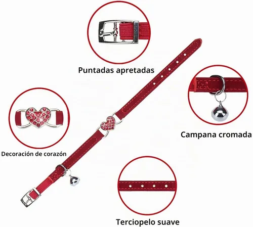 Vista 4 de Collar de gato con corazón brillante con cinturón de seguridad y campana ajustable de 8 a 10 pulgadas para gatos gatitos (negro)