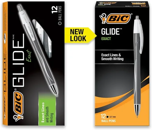 Vista 2 de BIC Glide Exact - Bolígrafos retráctiles de punta negra, punta fina (0.7mm), paquete de 12 unidades, bolígrafos negros de escritura ultra suave