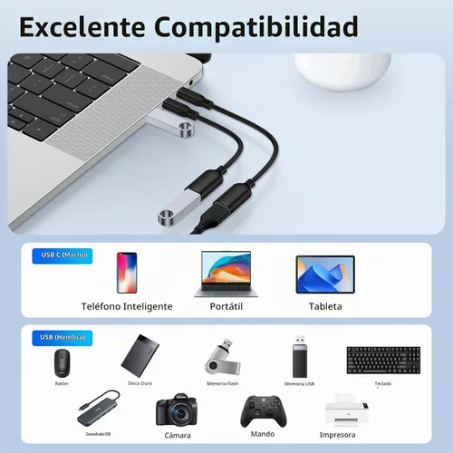 Vista 7 de Adaptador USB C a USB OTG para Android, 5Gbps On The Go USB3.0 USBC macho a USB-A hembra Adaptador Android OTG Cable para Samsung Galaxy S26 S25 FE