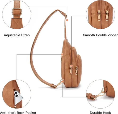 Vista 88 de Telena Riñonera pequeña para mujer, de cuero, cangureras, bolsa de pecho para mujer