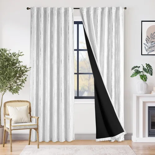 Vista 48 de jinchan - Cortinas bohemias 100% blackout de 54 pulgadas de largo para dormitorio, estampado geométrico negro sobre beige, con ojales