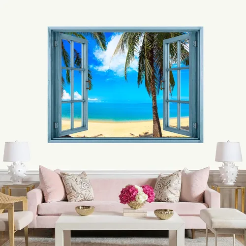 Vista 43 de IDEA4WALL Adhesivo mural removible para pared, arena blanca tropical, playa, orilla, palmera, naturaleza, desierto, fotografía, arte moderno