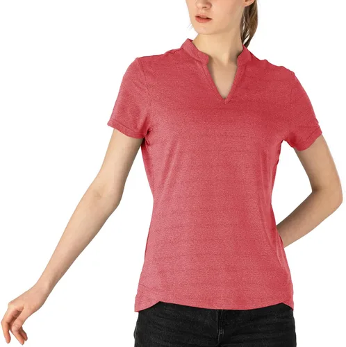Vista 96 de Gopune Polo de golf con cuello en V para mujer, sin cuello, manga corta, ligera, de secado rápido, camisetas de tenis para correr