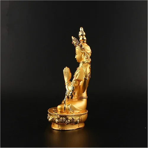 Vista 5 de Estatua de Buda Adornos de Buda de 5.8 in aleación de metal chapado en oro proveedores budistas Avalokitesvara Bodhisattva figura tibetana Guanyin
