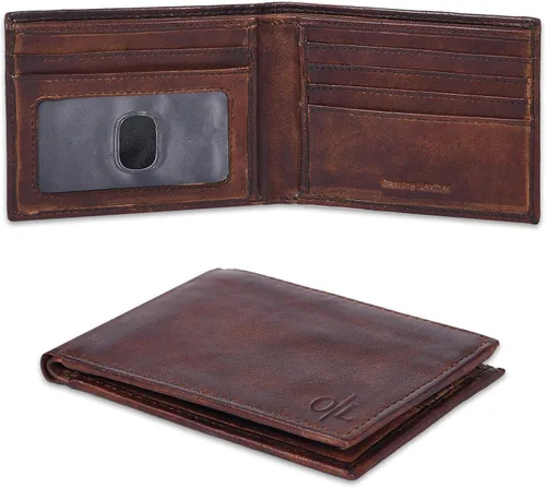 Vista 45 de Cartera delgada de cuero para hombre, bloqueo RFID, bolsillo frontal minimalista, delgada y elegante con ventana de identificación, regalo