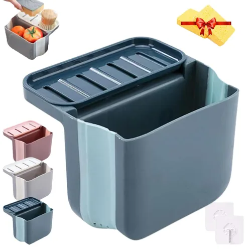 Vista 14 de Alkyne Cubo de basura de separación seca y húmeda para fregadero, papelera debajo del fregadero, papelera de cocina, cesta de drenaje telescópica