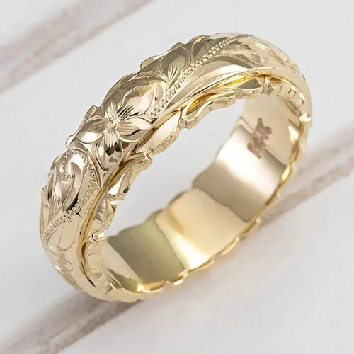 Vista 4 de Juego de anillos de acero inoxidable con flores doradas, plateadas, joyas elegantes 925 y anillos de plata (oro, 9)