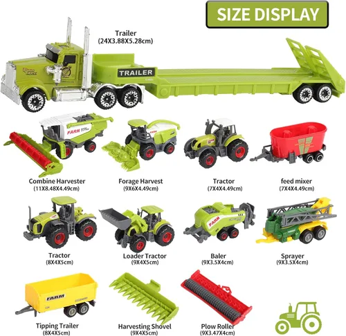 Vista 3 de Oriate Juguetes de granja para niños, juego de vehículos tractores realistas, juego de autos fundidos a presión, mini animales de granja educativos