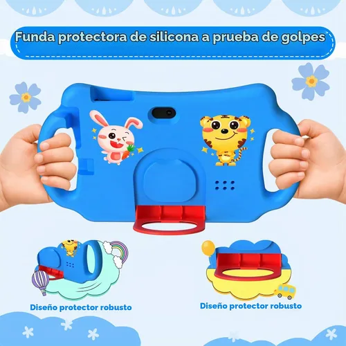 Vista 2 de Tableta para niños de 7 pulgadas Android 12.0 para niños pequeños, 4 GB de RAM 32 GB ROM Bluetooth IPS Pantalla Control Parental Dual Cámara a Azul