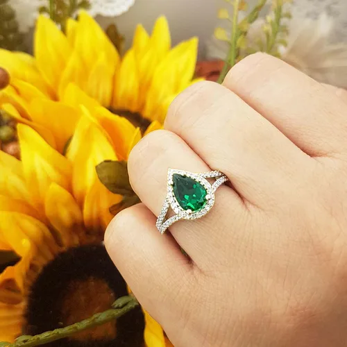 Vista 41 de Dazzlingrock Collection Anillo de compromiso con forma de lágrima y diamante blanco natural redondo de 0.45 quilates con halo de diamantes blancos