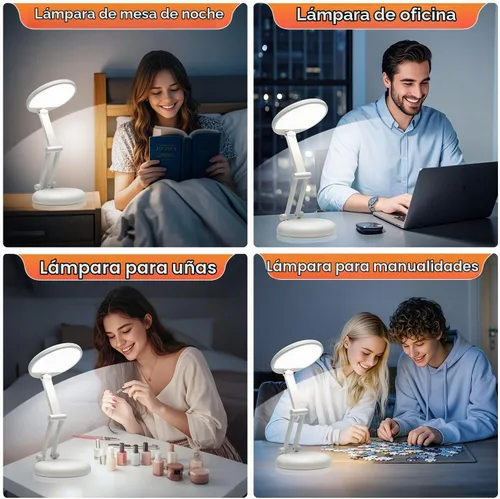 Vista 8 de Lámpara recargable inalámbrica con pilas, 3600 mAh, lámpara de mesa LED inalámbrica de 10 brillo, pequeña mini luz portátil con pilas para oficina