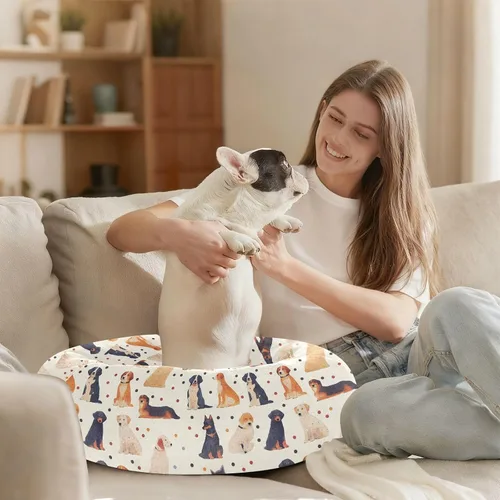 Vista 8 de Wudan Pet Cat Beds Donut Cuddler Fluffy Kitten Beds for Medium Size Pets Sleeping XS Cartoon Colorful Dog Dots Beige