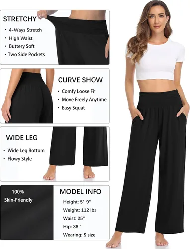 Vista 4 de TARSE - Pantalones de pierna ancha para mujer pantalones deportivos casuales y holgados para yoga pantalones sueltos cómodos para descansar