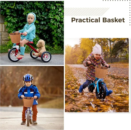Vista 5 de Cesta de bicicleta para niños, cesta colgante de bicicleta con cinturones de poliuretano ajustables, resistente a la intemperie, cesta