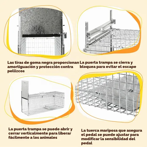 Vista 3 de Jaula de trampa para animales vivos plegable de 37" Jaula de trampa de animales para mapaches, gatos callejeros, gatos pequeños y zorros pequeños