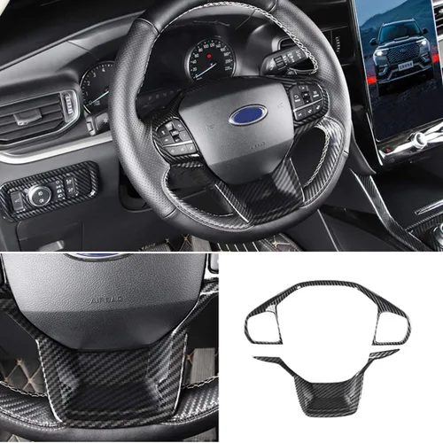 Vista 4 de RUIHE 2 fundas de volante de fibra de carbono para Ford Explorer 2020 2021 2022 2023 2024 2025