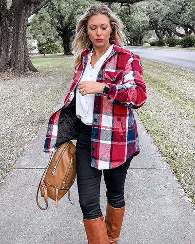 Vista 4 de GRAPENT Chaqueta acolchada con botones a cuadros de gran tamaño para mujer