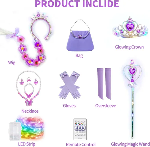 Vista 8 de CIYTI Vestidos de princesa iluminados para niñas pequeñas, Halloween, fiesta de cumpleaños, disfraz con accesorios