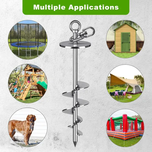 Vista 9 de SELEWARE Cable de amarre y estaca para perros, anclaje giratorio de 17 pulgadas a prueba de óxido con cable resistente de 15 pies para perros