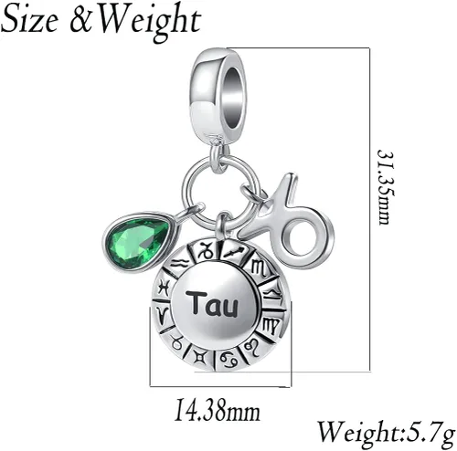 Vista 3 de MZC Jewelry Dije de constelación de cumpleaños con piedra natal de lágrima para mujer, pulseras Pandora, horóscopo, signo del zodiaco, aniversario