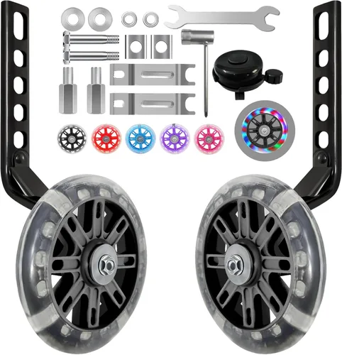 Vista 9 de HAWENS Ruedas de entrenamiento para bicicleta, ruedas silenciosas intermitentes con estabilizador de bicicleta ajustable, kit de montaje compatible