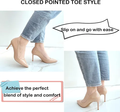 Vista 8 de JENN ARDOR Zapatos de tacón de aguja cómodos para mujer, de 3 pulgadas, elegantes, preciosos, cerrados, puntiagudos, sin cordones, tacones altos