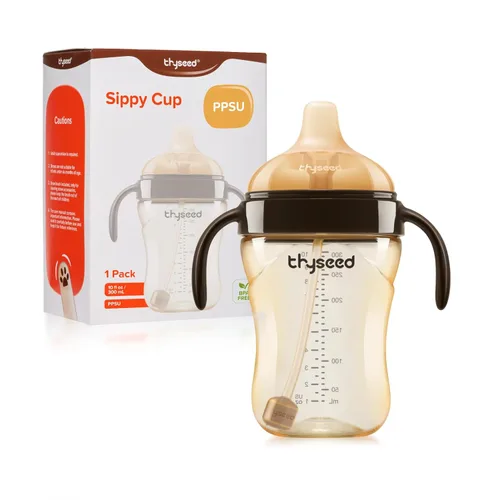 Vista 12 de Thyseed Vaso para sorber de paja con peso a prueba de derrames, entrenador de transición para bebés, boquilla de silicona suave, sin BPA, 19.7 ft+