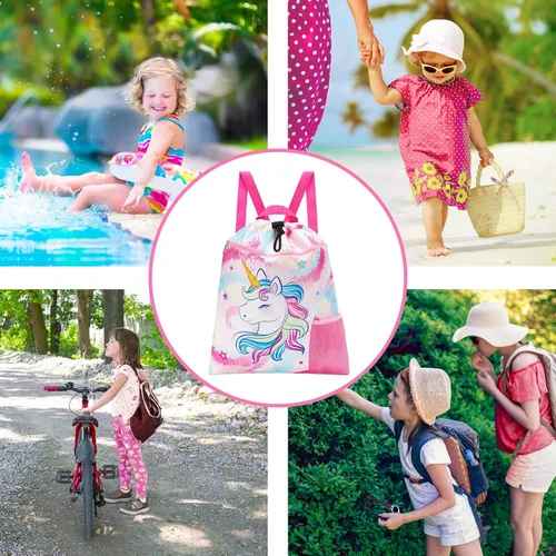 Vista 4 de WAWSAM Mermaid Gym - Mochila con cordón, Unicornio Rosa, Mochila con cordón para gimnasio