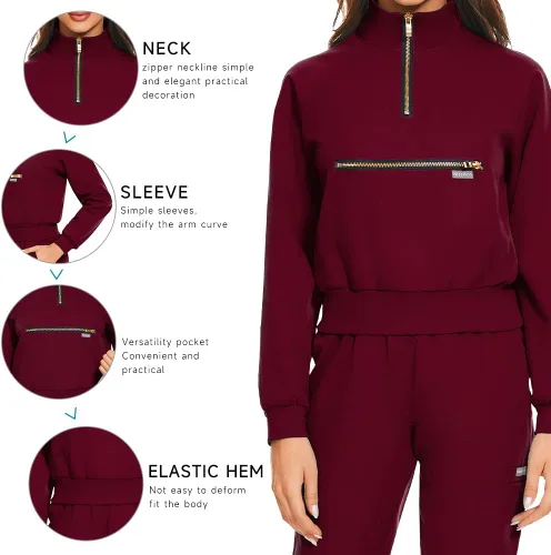 Vista 4 de Niaahinn - Juego de ropa quirúrgica con manga larga para mujer, camiseta quirúrgica y pantalones jogger para mujer, uniformes médicos de trabajo
