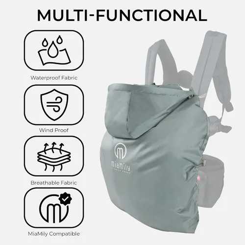 Vista 3 de MiaMily Funda universal para portabebés, impermeable y resistente al viento con capucha, se adapta a todos los portabebés, protección contra