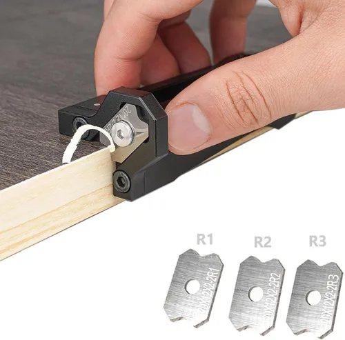 Vista 6 de Cepilladora de madera con bandas de borde de chaflán, herramienta raspadora de chaflán de borde rápido con 3 cuchillas, perfecta para carpintería