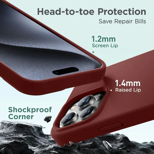 Vista 6 de Cordking Funda diseñada para iPhone 15 Pro Max, funda de silicona ultradelgada, a prueba de golpes con [forro de microfibra suave antiarañazos], 6.7