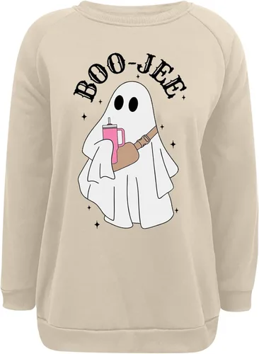 Vista 3 de MCILLO Boo-Jee - Sudadera de manga larga para mujer, diseño de fantasmas espeluznantes de Halloween
