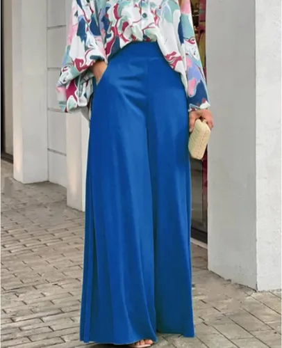 Vista 4 de ThusFar Conjunto casual de dos piezas para mujer conjunto de camisa con botones y pantalones largos de pierna ancha palazzo