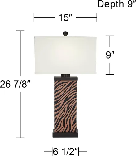 Vista 4 de 360 Lighting Juego de 2 lámparas de mesa modernas con puerto de carga USB de 27 pulgadas de alto, madera sintética de cebra, pantalla rectangular