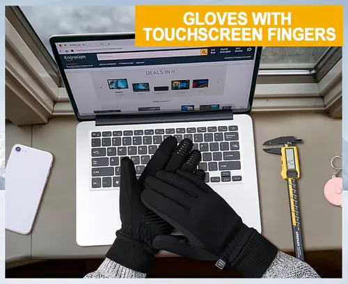 Vista 8 de Guantes de invierno para hombres y mujeres en clima frío, guantes térmicos con dedos para pantalla táctil, guantes cálidos resistentes al agua