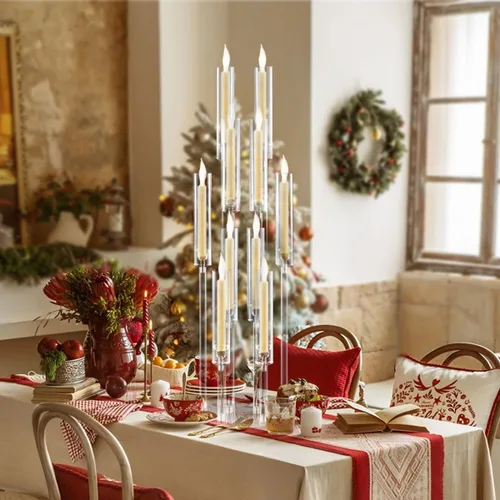 Vista 19 de Portavelas transparentes de 8 brazos para decoración de boda, candelabro alto de acrílico con pantalla para eventos del día de San Valentín, fiesta