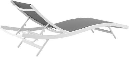 Vista 3 de Modway Glimpse Silla de malla de aluminio para patio al aire libre, junto a la piscina, tumbona en blanco y gris Blanco Gris