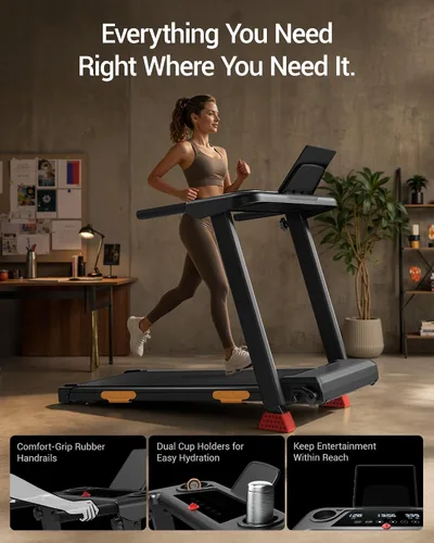 Vista 8 de Cintas de correr 16% para el hogar, caminadora inclinada plegable con mango